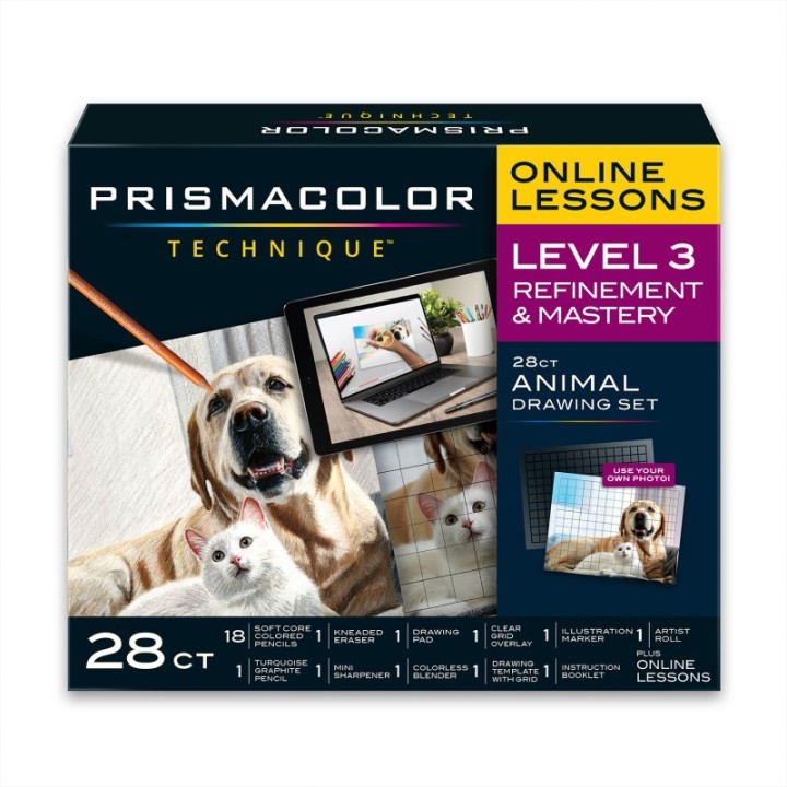 Prismacolor® Technique, Art Supplies and Digital Art Lessons, Animal Drawings Set, Level 3, Dog, Cat & Pet Lesson, 28 Count