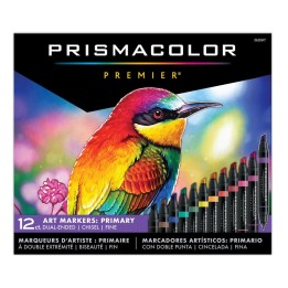 Prismacolor® Premier® Dual-Ended Art Markers, Chisel Tip & Fine Tip, Primary Colors, 12 Count