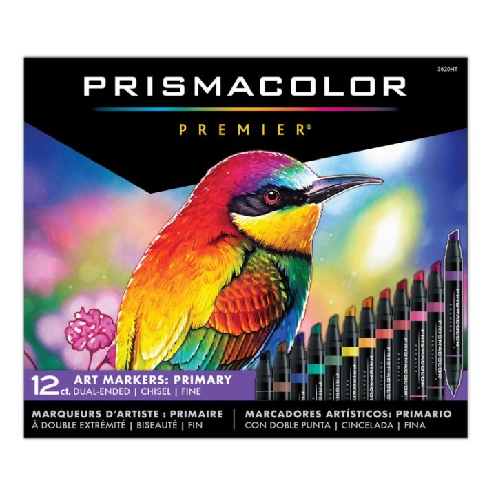 Prismacolor® Premier® Dual-Ended Art Markers, Chisel Tip & Fine Tip, Primary Colors, 12 Count