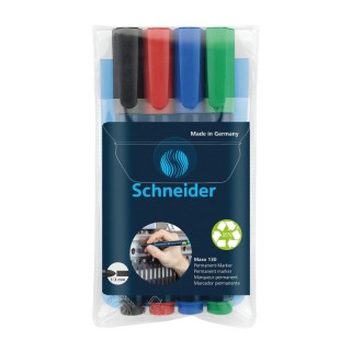 Schneider® Maxx 130 Permanent Markers, 1 + 3 mm Bullet Tip, 4 Assorted Ink Colors (Black, Red, Blue, Green)