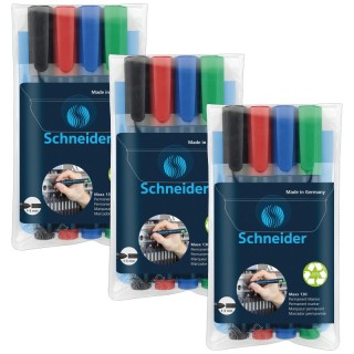 Schneider® Maxx 130 Permanent Markers, Assorted Colors, 4 Per Pack, 3 Packs