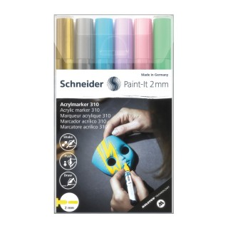 Schneider® Paint-It 310 Acrylic Markers, 2 mm Bullet Tip, Wallet, 6 Assorted Pastel Ink Colors