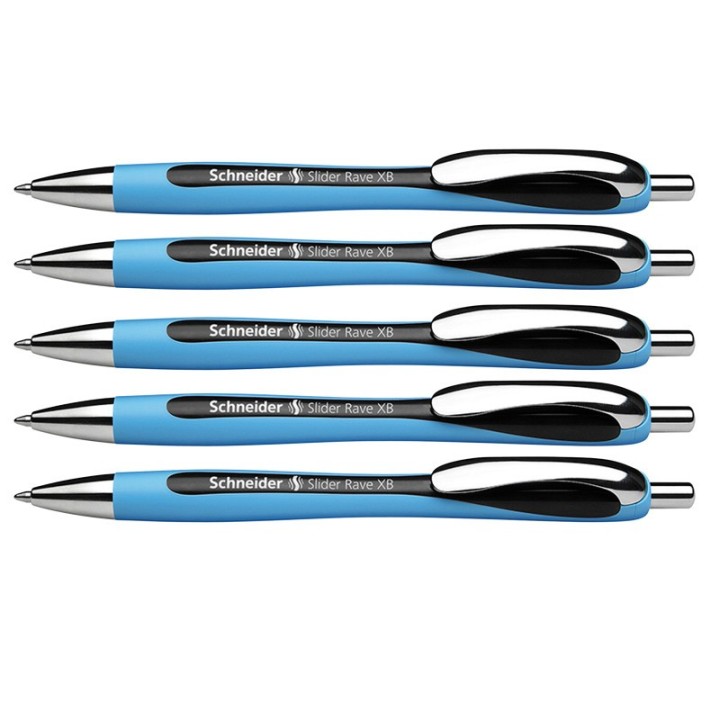 Schneider® Rave Retractable Ballpoint Pen, ViscoGlide Ink, 1.4 mm, Black, Pack of 5