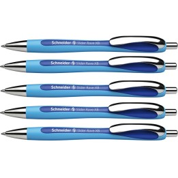 Schneider® Rave Retractable Ballpoint Pen, ViscoGlide Ink, 1.4 mm, Blue, Pack of 5