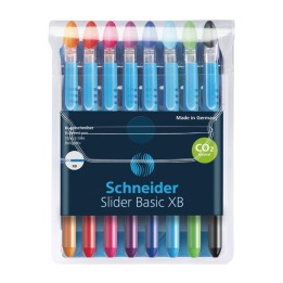 Schneider® Slider Basic XB Ballpoint Pen, 1.4 mm, 8 Assorted Ink Colors in Reusable Wallet