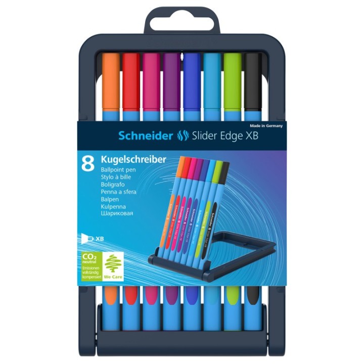Schneider® Slider Edge XB Ballpoint Pen, 1.4 mm, 8 Assorted Ink Colors in Adjustable Case Stand