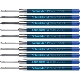 Schneider® Slider 755 XB Ballpoint Pen Refill, Viscoglide Ink, Blue, Pack of 10