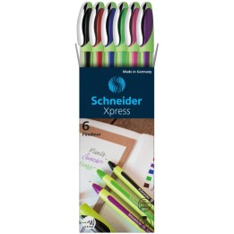 Schneider® Xpress Fineliner Pens, 0.8 mm, 6-Color Assortment (Black, Red, Blue, Green, Violet, Pink)