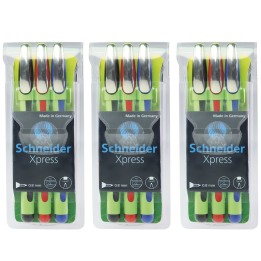 Schneider® Xpress Fineliner Pen, Fiber Tip, 0.8 mm, 3 Colors Per Pack, 3 Packs