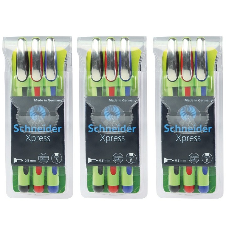 Schneider® Xpress Fineliner Pen, Fiber Tip, 0.8 mm, 3 Colors Per Pack, 3 Packs