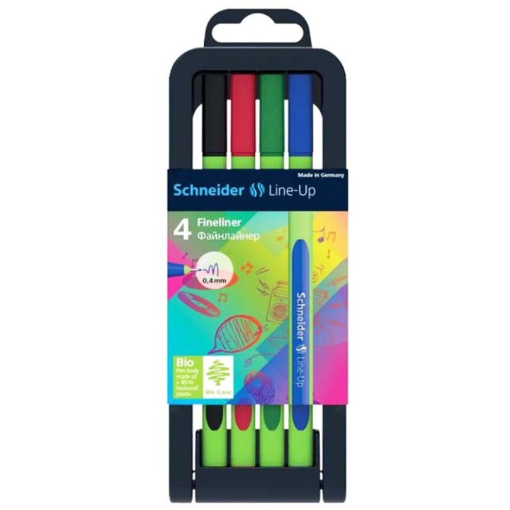Schneider® Line-Up Fineliner Pen, 0.4 mm, Adjustable Case Stand, 4 Assorted Ink Colors
