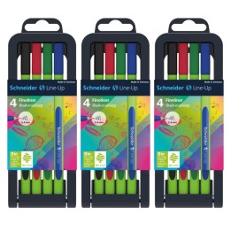 Schneider® Line-Up Fineliner Pens with Case, 4 Colors, 4 Per Pack, 3 Packs