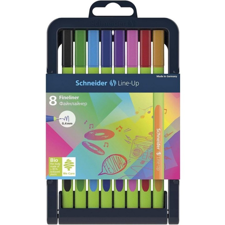 Schneider® Line-Up Fineliner Pen, 0.4 mm, Adjustable Case Stand, 8 Assorted Ink Colors