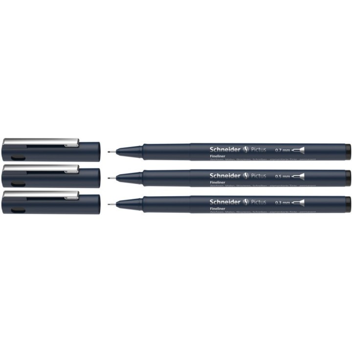 Schneider® Pictus Fineliners, Wallet, 3 Pieces, Black Ink, Assorted Sizes