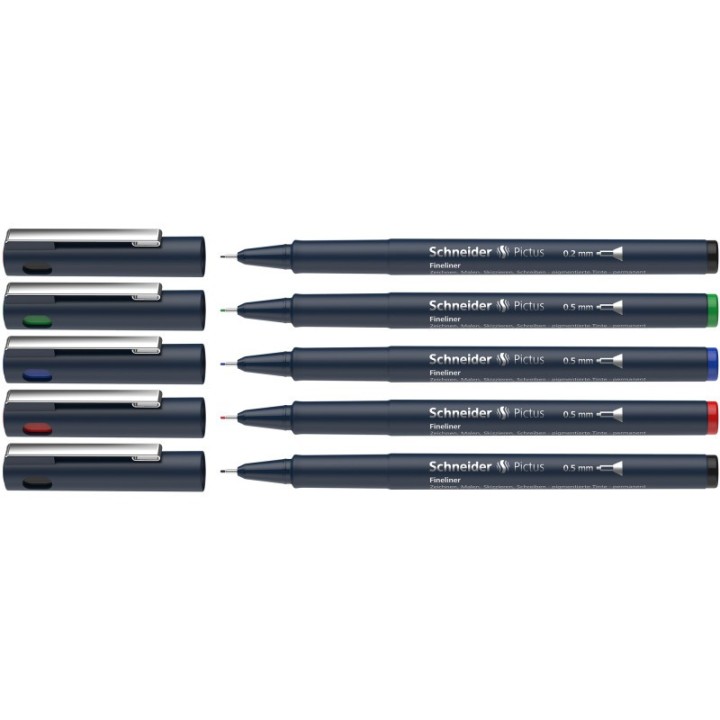 Schneider® Pictus Fineliners, Wallet, 5 Pieces, Assorted Colors and Sizes