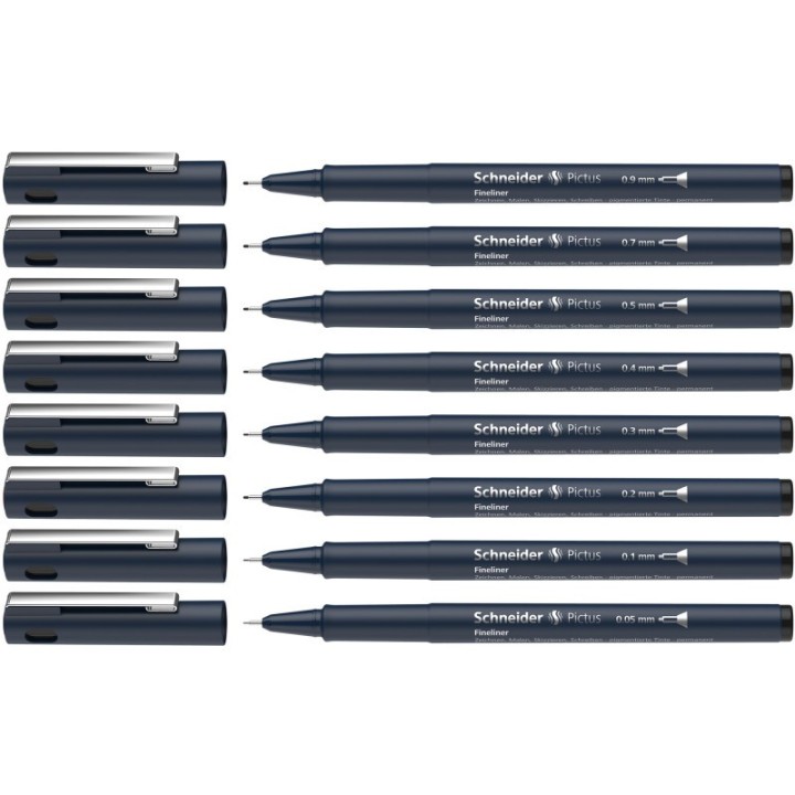 Schneider® Pictus Fineliners, Wallet, 8 Pieces, Black Ink, Assorted Sizes