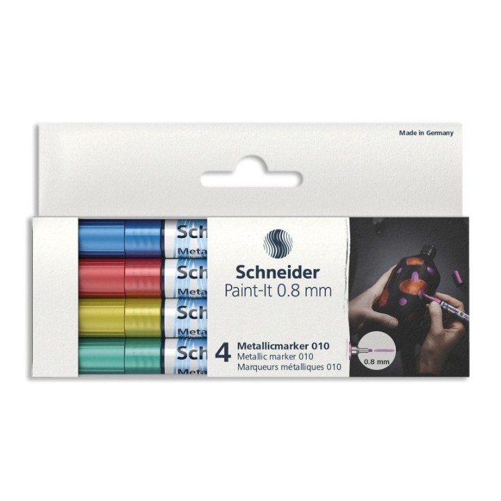 Schneider® Paint-It 010 Metallic Markers, 0.8 mm Tip, Wallet, 4 Assorted Ink Colors (Set 2)