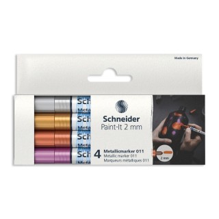 Schneider® Paint-It 011 Metallic Markers, 2 mm Tip, Wallet, 4 Assorted Ink Colors (Set 1)