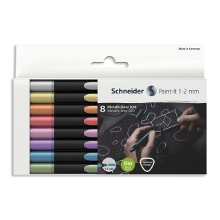Schneider® Paint-It 020 Metallic Liners, 1-2 mm Tip, Wallet, 8 Assorted Ink Colors