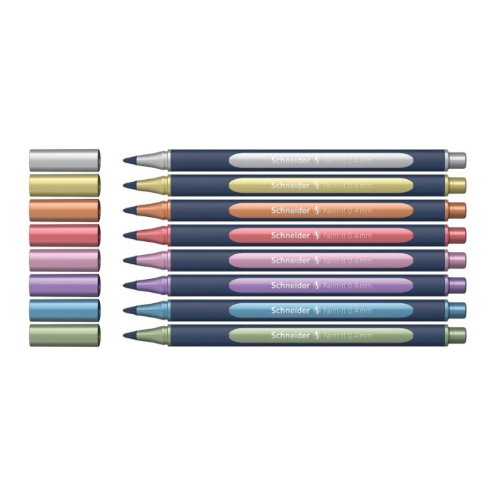 Schneider® Paint-It 050, Metallic RollerballS, 0.4 mm, Wallet, 8 Assorted Ink Colors