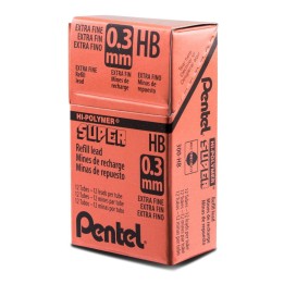 Pentel® Super Hi-Polymer Lead Refill (0.3mm) Extra Fine, HB, 12 Pieces/Tube, 12 Tubes/Box