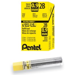 Pentel® Super Hi-Polymer Lead Refill (0.9mm) Thick, 2B, 15 Pieces/Tube, 12 Tubes/Box