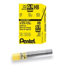 Pentel® Super Hi-Polymer Lead Refill (0.9mm) Thick, HB, 15 Pieces/Tube, 12 Tubes/Box