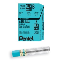 Pentel® Super Hi-Polymer Lead Refill (0.7mm) Medium, B, 12 Pieces/Tube, 12 Tubes/Box