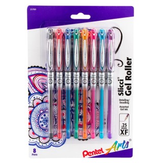 Pentel Arts Slicci (0.25mm) Extra Fine Gel Pen Assorted Ink, 8-Pack