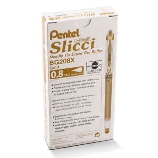 Pentel Arts Slicci METALLIC (0.8mm) Needle Tip Med Gel Pen, Gold Metallic Ink, Pack of 12