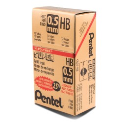 Pentel® Super Hi-Polymer Lead Refill (0.5mm) Fine, HB, 12 Pieces/Tube, 12 Tubes/Box