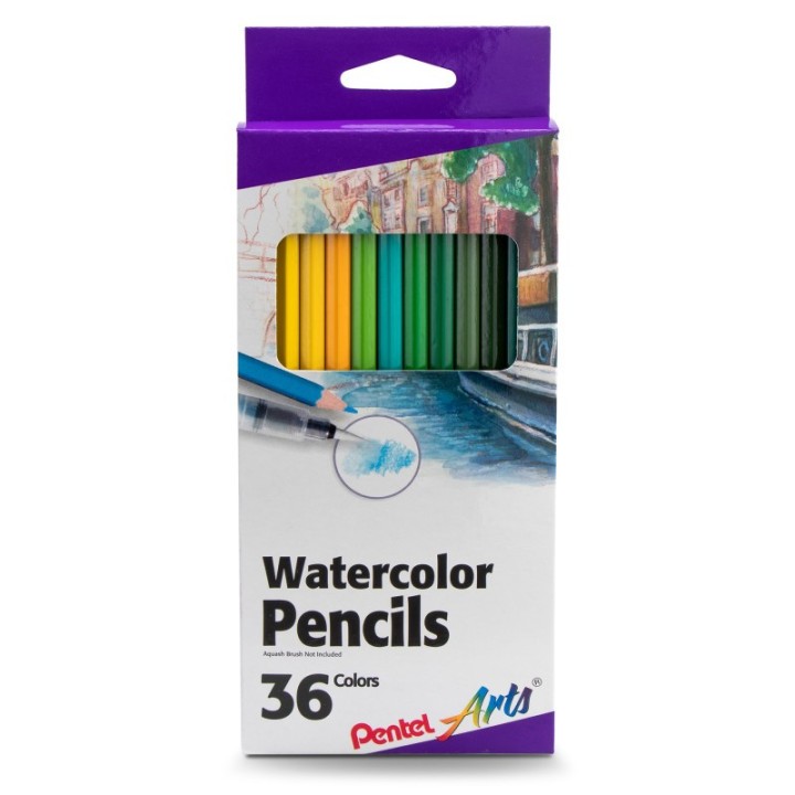 Pentel Arts Watercolor Pencil Set, Assorted Colors, 36-Pack