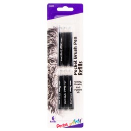 Pentel Arts Pocket Brush Pen Refills, Black Ink, Pack of 6