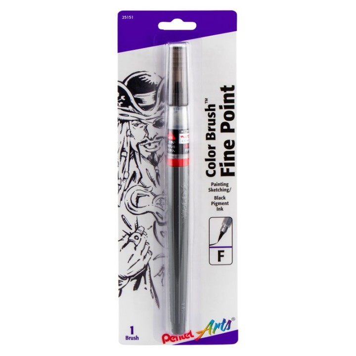 Pentel Arts Color Brush with Pigment Ink, Fine Tip, Black, 1-Pack