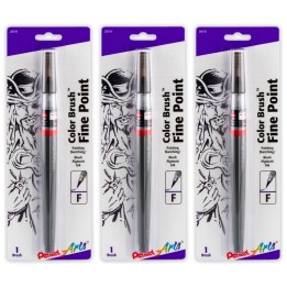 Pentel Arts Color Brush with Pigment Ink, Fine Tip, Black, Pack of 3