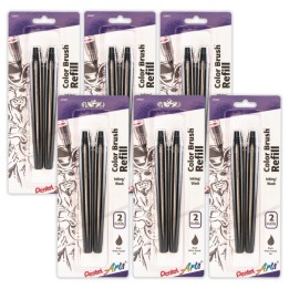 Pentel Arts Color Brush Water-Based Ink Refills, Black Ink, 2 Per Pack, 6 Packs