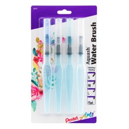 Pentel Arts Aquash Water Brush Assorted Tips, 4-Pack, Peggable Carded