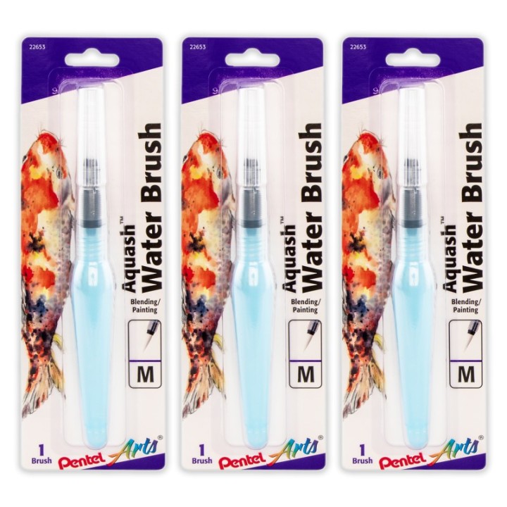 Pentel Arts Aquash Water Brush, Fine Point, Medium, Peggable Carded, Pack of 3