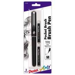 Pentel Arts Pocket Brush Pen with 2 Gray Refills