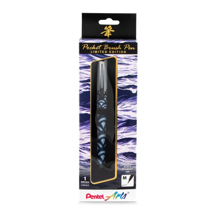 Pentel Arts Limited Edition Pocket Brush Pen with 2 Black Refills, Indigo Wrap