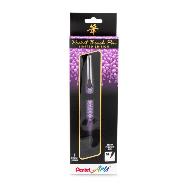 Pentel Arts Limited Edition Pocket Brush Pen with 2 Black Refills, Wisteria Wrap