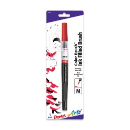 Pentel Arts Color Brush with Water-Based Ink, Medium Tip, Red, 1-Pack