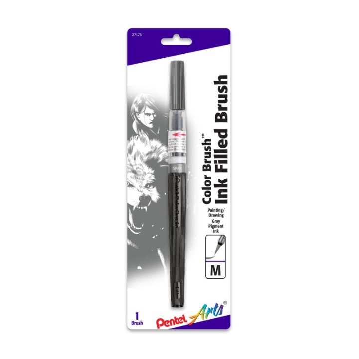Pentel Arts Color Brush with Water-Based Ink, Medium Tip, Gray, 1-Pack