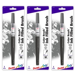 Pentel Arts Color Brush with Water-Based Ink, Medium Tip, Gray, Pack of 3