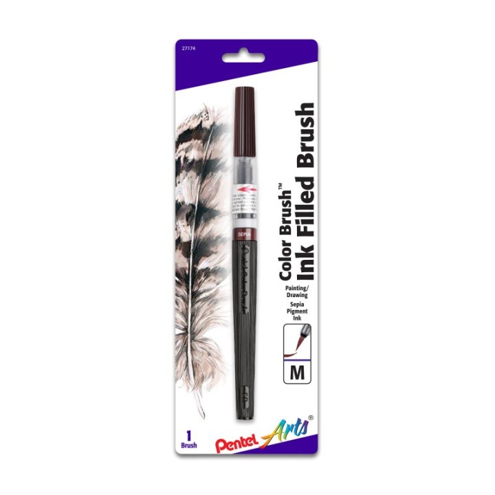 Pentel Arts Color Brush with Water-Based Ink, Medium Tip, Sepia, 1-Pack