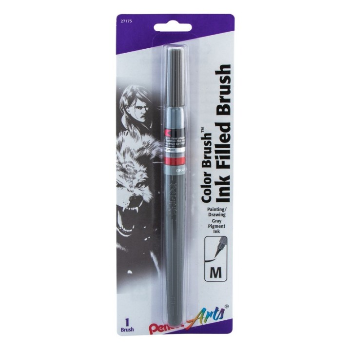 Pentel Arts Color Brush with Pigment Ink, Medium Tip, Gray, 1-Pack