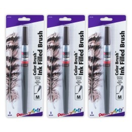 Pentel Arts Color Brush with Pigment Ink, Medium Tip, Sepia, Pack of 3