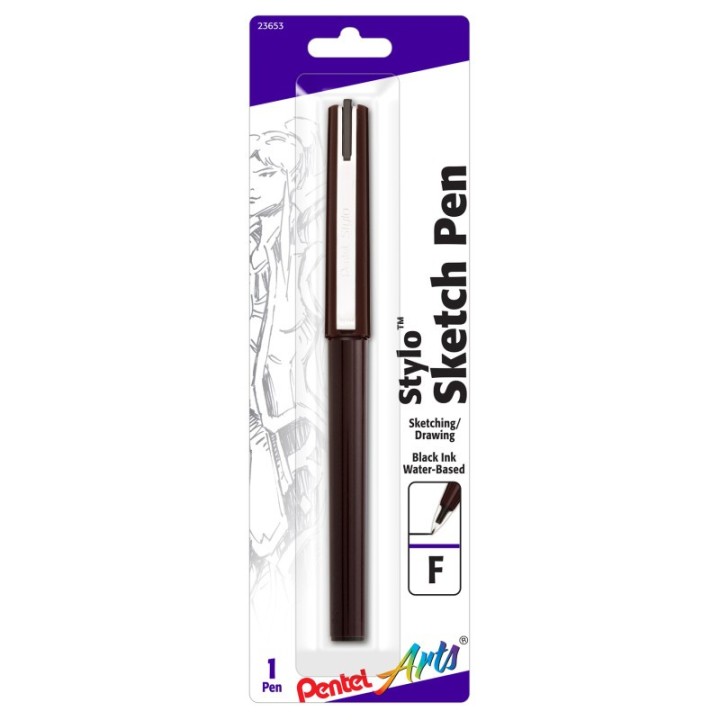 Pentel Arts Stylo Sketch Pen, Fine Tip, Black Ink, 1-Pack