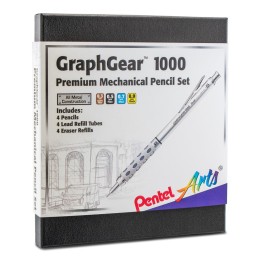 Pentel Arts GraphGear 1000 Premium Mechanical Pencil Set, 4 Assorted Lead Sizes, Refill Erasers, Assorted Gift Box Set