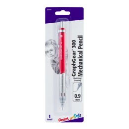 Pentel Arts GraphGear 300 Mechanical Pencil, (0.9mm) Thick line, Red Barrel, 1 Count